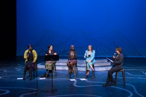 She, the Rock 2022 featuring (from left to right) Shima 'Dwennimmen' Robinson, Emily Riddle, Dawn Carter and Rayanne Haines with host Jacqueline Baker. Photo by April MacDonald Killins.